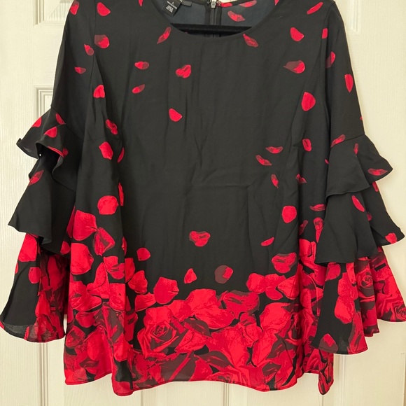 Alfani Blouse - Black with Red roses Size L - Picture 3 of 3